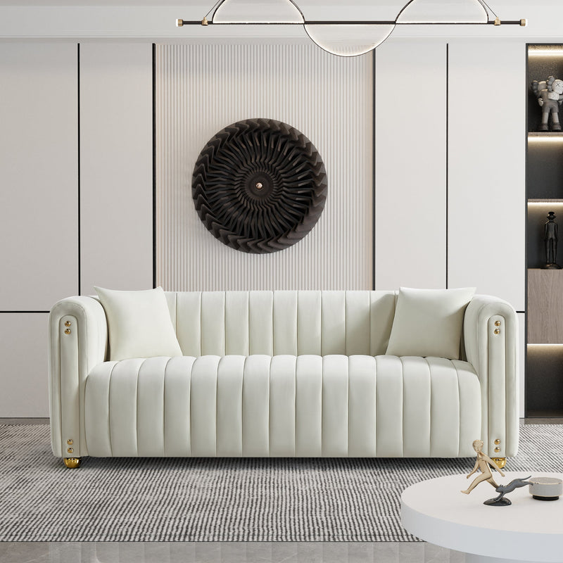 79.92" Modern Vertical Channel Tufted Velvet Sofa,Comfortable Sofa for Living Room-White