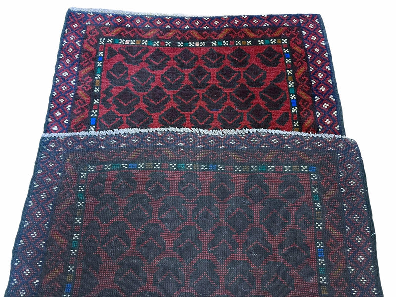 2' 8" X 4' 6" Vintage Handmade Tribal Wool Rug Balouchi Rug Afghan Rug Red Blue