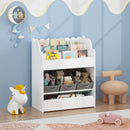 Bookshelf With Storage Bins And Drawer, Multi Functional Book Organizer For Toddlers - White by HouseOfZazla