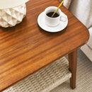 Mid - Century Square Side Table With Woven Shelf - Walnut by HouseOfZazla
