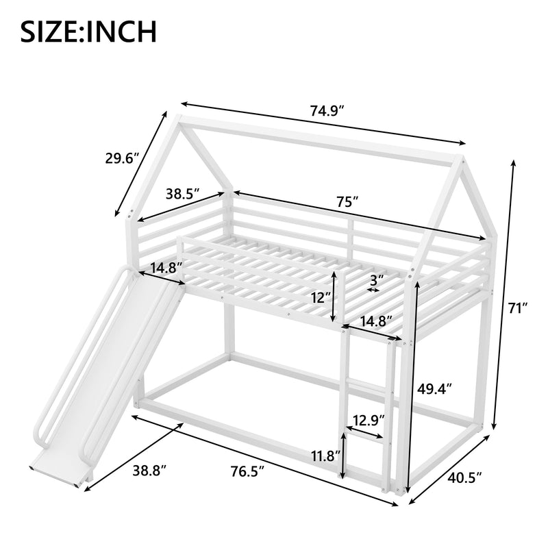 Walker Edison | Twin over Twin House Bunk Bed with Ladder and Slide