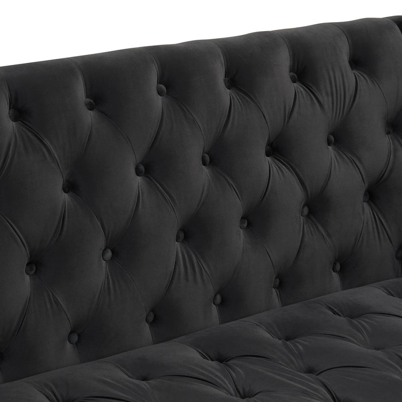55.5" Modern Sofa Dutch Plush Upholstered Sofa with Metal Legs, Button Tufted Back Black