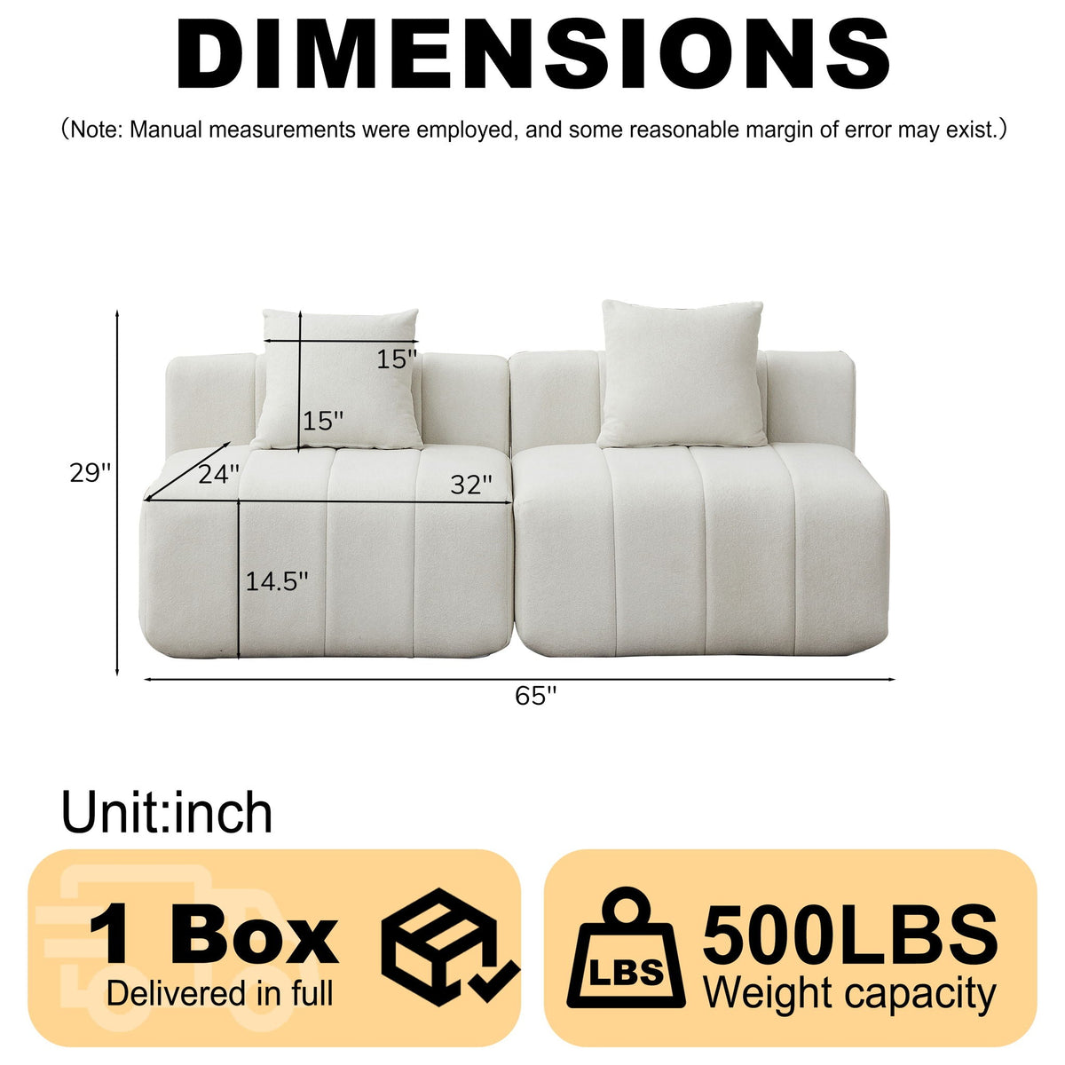 Modular Sectional Sofa With 2 Pillows, Symmetrical Design, photo 37 of 40