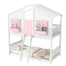 House Bunk Bed With Roof, Window, Window Box, Door, With Safety Guardrails And Ladder by HouseOfZazla