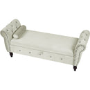 63.38"Velvet Multifunctional Storage Rectangular ottoman bench Comes with crystal buckle Solid Wood Legs with 1 Pillow,Beige