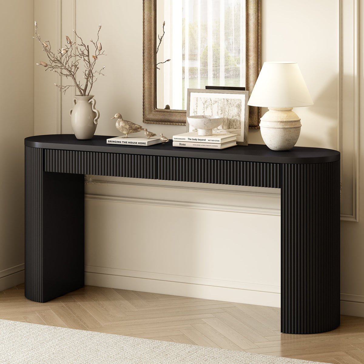 U_STYLE 58.3" Entryway Table with Large Top and Dual Drawers, photo 2 of 9