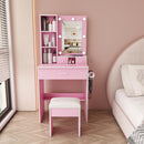Vanity Table With Mirror, Adjustable LED Lights, Power Outlet, Hairdryer Holder & Stool by Unique Piece Furniture