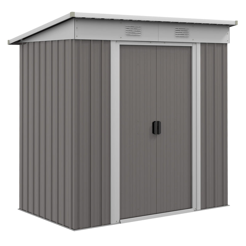 6' x 4' Metal Lean to Garden Shed, Outdoor Storage Shed, Garden Tool House with Double Sliding Doors, 2 Air Vents for Backyard, Patio, Lawn, Gray