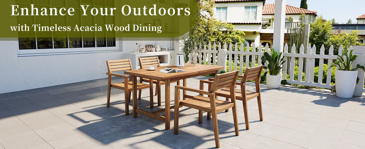 U_STYLE 5-Piece Outdoor Acacia Wood Dining Set, photo 4 of 10