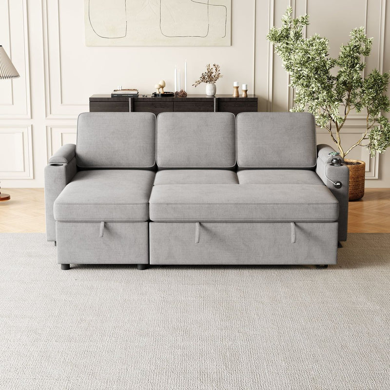 MH85.8' Sleeper Sofa, Sofa Bed - 2 in 1 Pull Out Sofa Bed with Storage Sofa, Sofa Sleeper with Pull Out Bed with Charging Port