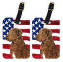 USA American Flag with Curly Coated Retriever Luggage Tag