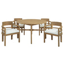 5 Piece Round Patio Table & Cushioned Armrest Chairs, Outdoor Dining Set With Umbrella Hole