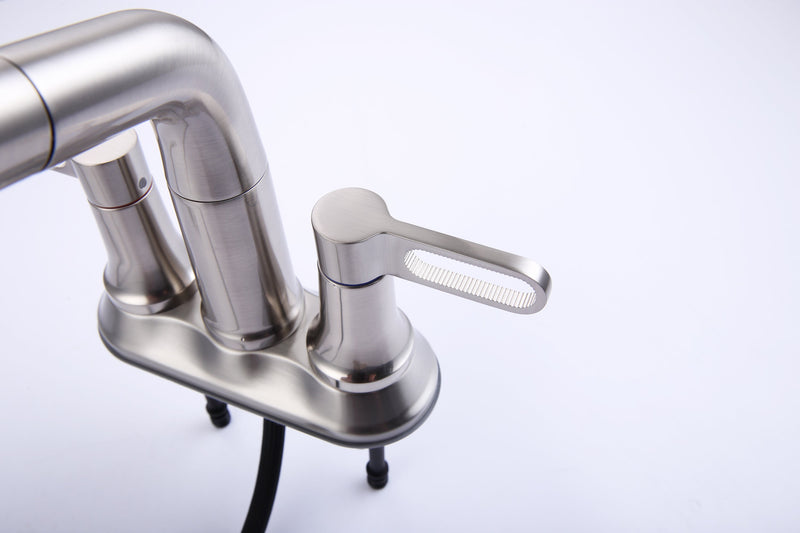 2 Handle Bathroom Sink Faucet 3 Hole with Pull Out Sprayer, Centerset Bathroom Faucets, 4 Inch Centerset Bathroom Faucet with Retractable Hose, Hot and Cold Water Mixing Faucet