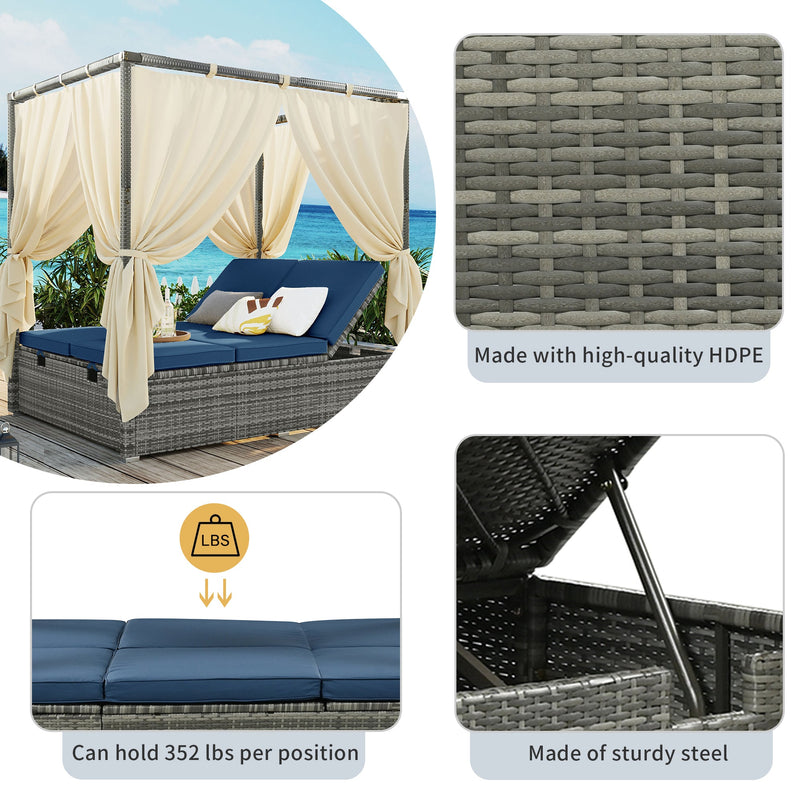Adjustable Sun Bed With Curtain,High Comfort,With 3 Colors