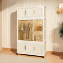 Portable Wardrobe Closet Storage Organizer With 9 Magnetic Doors - Cream White by HouseOfZazla