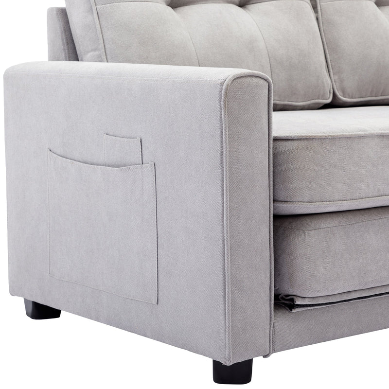 59.4" Loveseat Sofa with Pull-Out Bed Modern Upholstered Couch with Side Pocket for Living Room Office, Grey