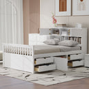 Captain Platform Bed Frame With Bookcase Headboard, 4 Drawers, Storage Shelves by HouseOfZazla