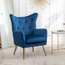 Sovarol - Velvet Button-Tufted Wing Back Accent Chair - Blue by HouseOfZazla