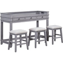 TREXM 4-Piece Dining Table Set for 3, Retro Kitchen Table and Chairs Set with 3 Storage Drawers, Ideal for Small Spaces (Gray)