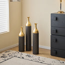 Elegant Floor Vase Set Metal Decorative Vases 3 Piece Set For Floral Display, Wedding & Gift Decor - Gold / Black by HouseOfZazla