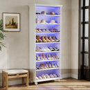 8 Tier Led Illuminated Shoe Cabinet With Adjustable Shelves, Storage Rack For 26 Pairs - White by HouseOfZazla