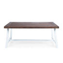Outdoor Dark Brown Sandblast Finish Acacia Wood Dining Table with White Rustic Metal Frame, Weather Resistant