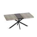 55.11" -70.86"Retro Rectangular Stretch Dining Table, Grey Carole Top With Black Embossed Center Plate, Black Fine Sand Cross Iron Foot Base Dining Table, With Storage Box.