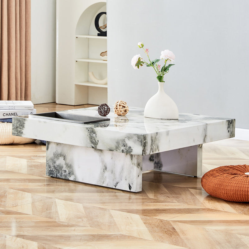 A modern and practical coffee table, black and white in imitation marble pattern, made of MDF material. The fusion of elegance and natural fashion 31.4"x 31.4"x 12 "
