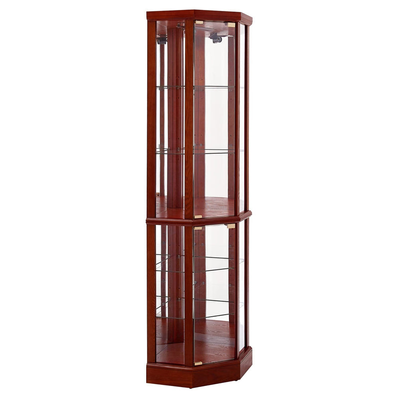 6 Shelf Lighted Corner Curio Cabinet with Adjustable Tempered Glass Shelves and Mirror Back, Cherry