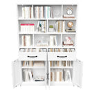 Bookcase Tall With 2 Doors & 2 Drawers, Fixed Open Shelves - White by HouseOfZazla