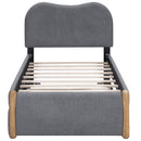 Upholstered Platform Bed With Wood Supporting Feet And Trundle