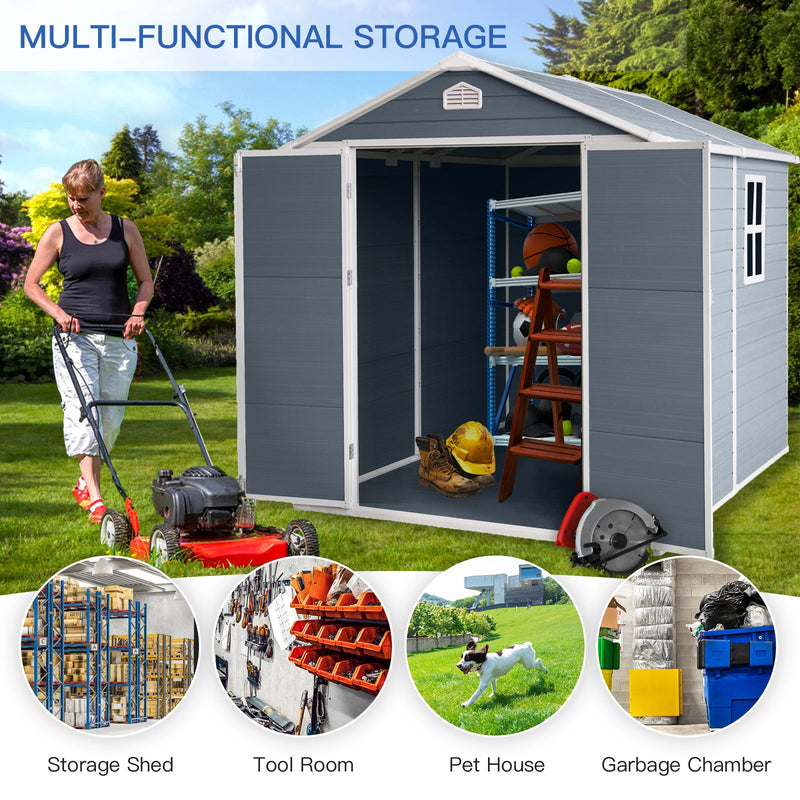 8x6ft Resin Outdoor Storage Shed Kit-Perfect to Store Patio Furniture,Grey