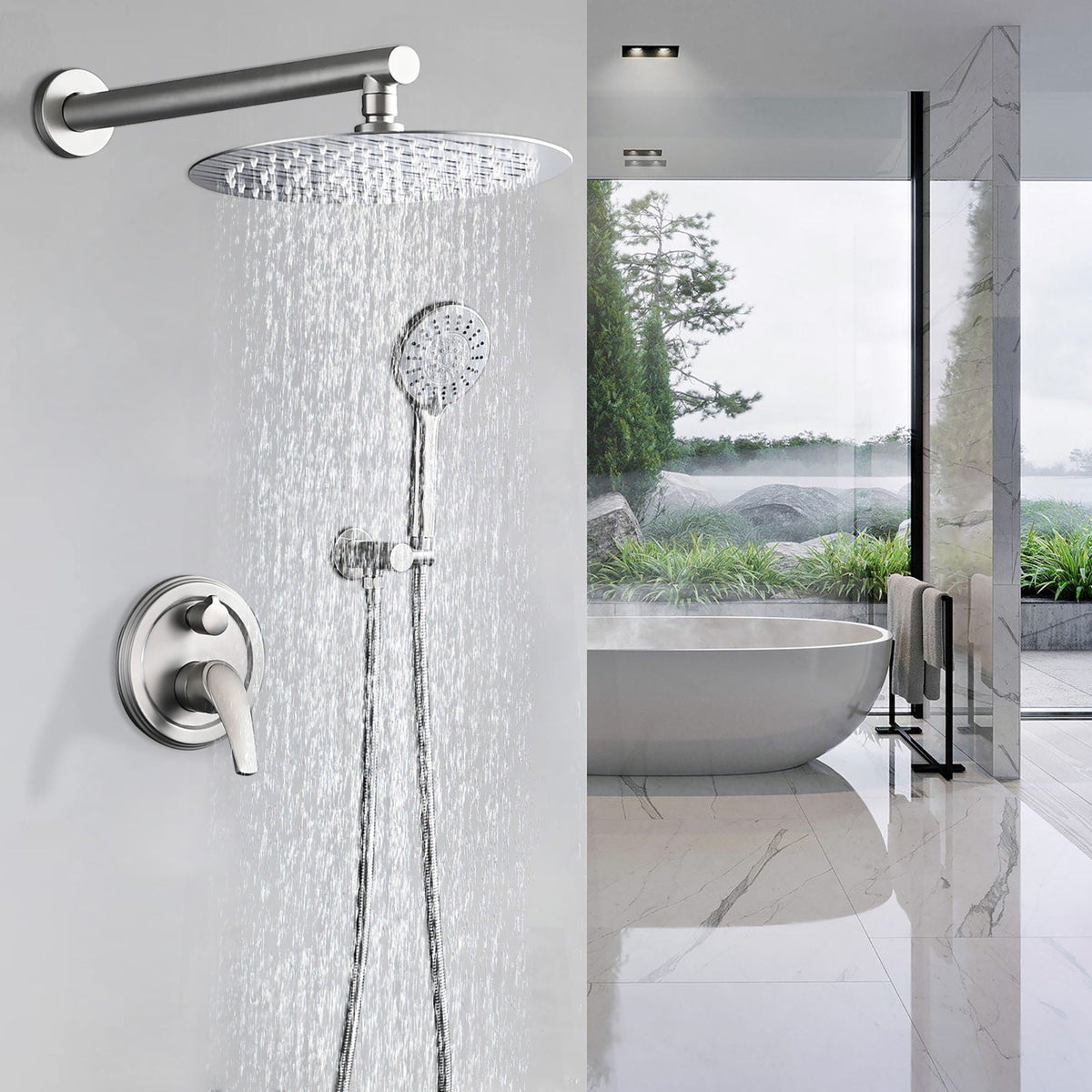Wall Mounted Shower Set With High Pressure 10" Rain Shower Head And 5 Function Handheld Shower Head, photo 15 of 19