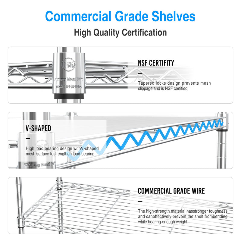5 Tier Shelf Wire Shelving Unit - 5T-1636-C-LKJ, 72H
