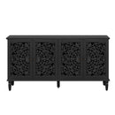 60" Antique Buffet Cabinet with Floral Carvings