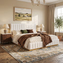 King Size Bed Frame With Linen Upholstery and Solid Wood Base by HouseOfZazla