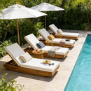 Acacia Wood Chaise Lounge with Cushion - Teak Finish