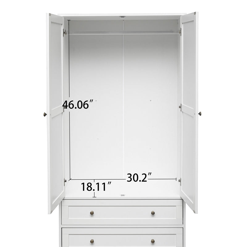 Walker Edison - 2-Door Wardrobe with 3 Drawers High Wardrobe  Armoire With 2 Rattan Door For Living Room, Bedroom Organizer