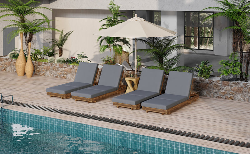 Outdoor Chaise Lounge Chair with 6-Position Adjustable Backrest,Acacia solid wood,TEAK COLOR