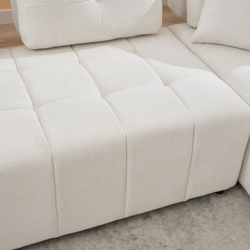 91.73" L-shaped Sofa Sectional Sofa Couch with 2 Stools and 2 Lumbar Pillows for Living Room, Biege