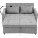 56.9' Loveseat Sofa Pull-out Sofa Bed Sleeper Sofa with a Reversible Backrest Cushion, Side Pockets, Two USB Ports and a Phone Holder for Living Room, Grey