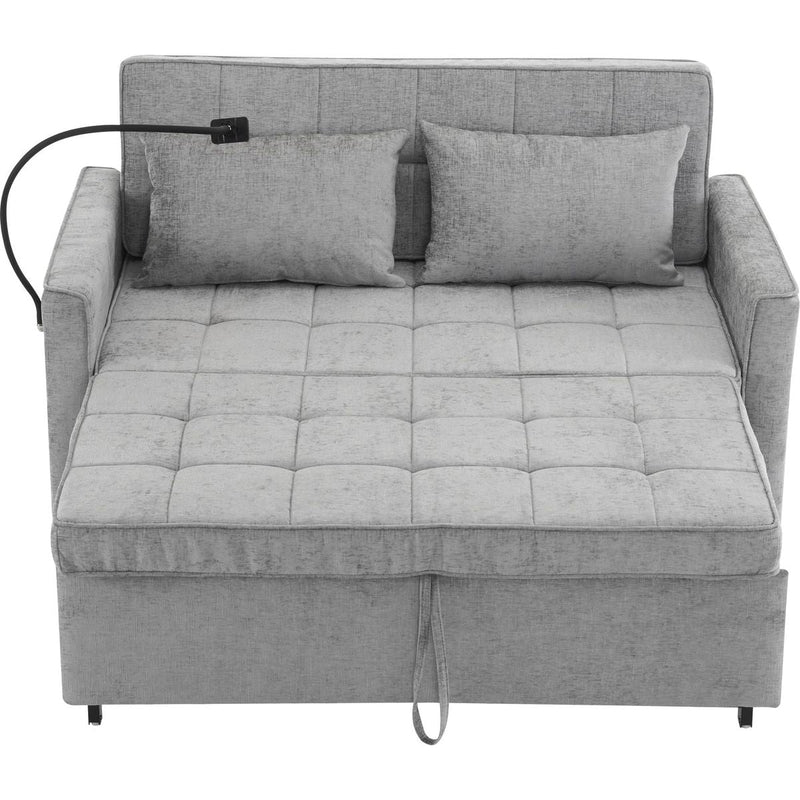56.9' Loveseat Sofa Pull-out Sofa Bed Sleeper Sofa with a Reversible Backrest Cushion, Side Pockets, Two USB Ports and a Phone Holder for Living Room, Grey