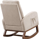 27.2"W Rocking Chair for Nursery, Polyester Glider Chair with High Back and Side Pocket, Rocking Accent Armchair with Rubber Wood Legs for Living Room/Bedroom.Beige