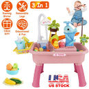 3 In 1 Kitchen Sink Toy with Electric Faucet Water Table Fishing Game Role Play Sink Set Indoor Outdoor for Kids Aged 3+ Years Old