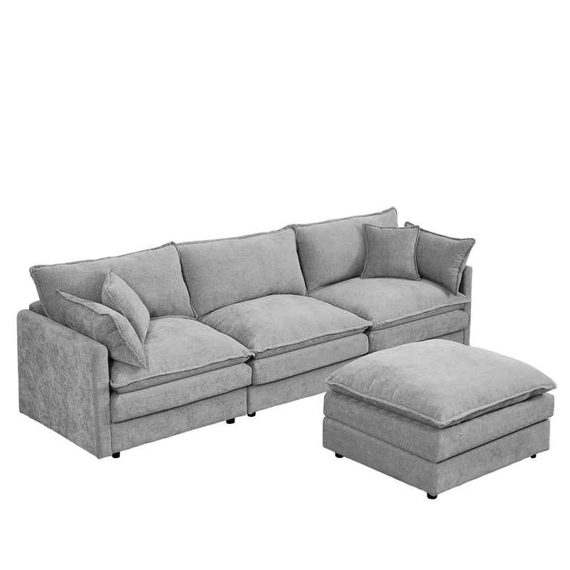 Contemporary Modular Sectional Sofa, 105 Inch L-Shaped Couch Set with Movable Ottoman, Chenille Grey