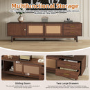 TV Stand For 80" TVs With Sliding Doors And Drawers, Accent Storage Unit - Dark Brown by HouseOfZazla