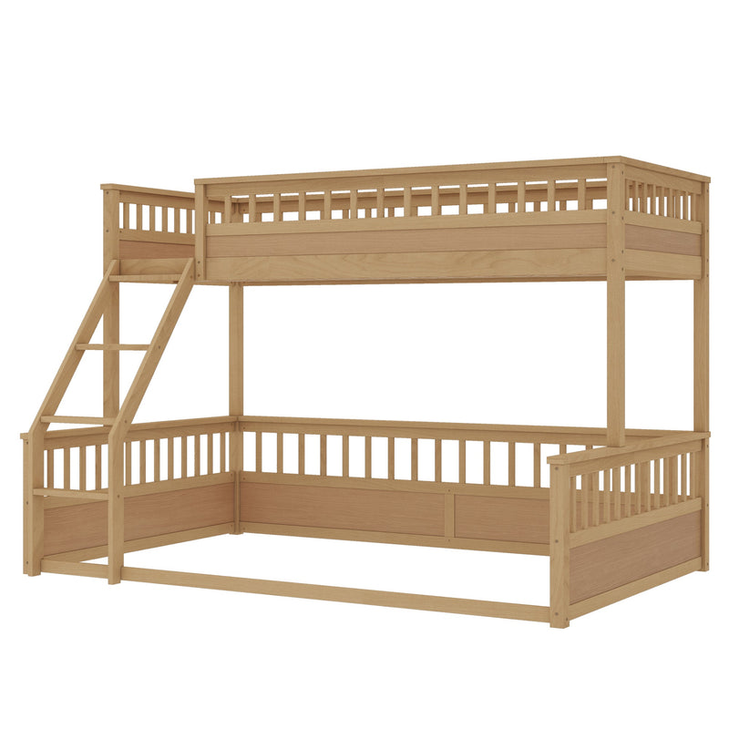 Twin XL over Queen Bunk Bed with Ladder and Guardrails, Natural