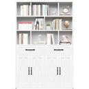 Bookcase Tall With 2 Doors & 2 Drawers, Fixed Open Shelves - White by HouseOfZazla