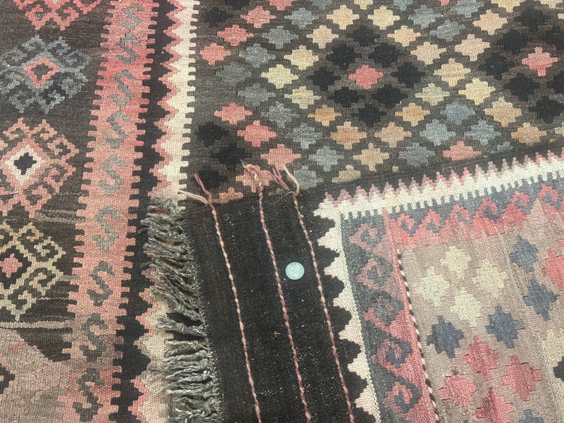 Persian Kurdish Kilim Rug 8x10, Large Flatweave Tribal Bohemian Rug, Vintage Zarand Kilim