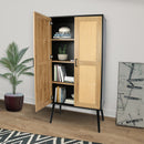 59" Tall Rustic Farmhouse Storage Cabinet with Shelf Wide Countertop Wooden Bedroom Living Room Kitchen Furniture with Rattan Design Nature Color